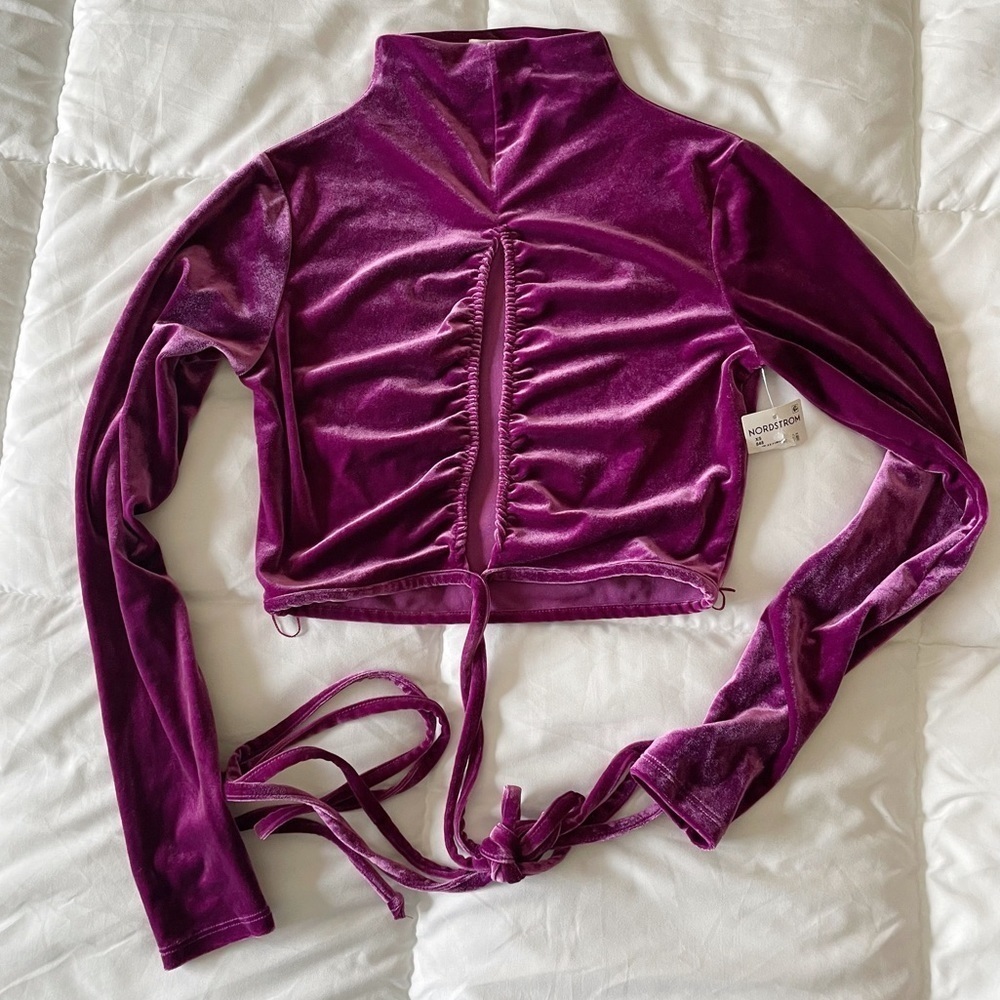 Open Edit Open Front Velour Tie Top